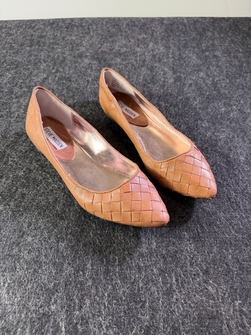 Steve Madden P-inkyy Woven Leather Pointed  Flats in‎ Tan NWOT